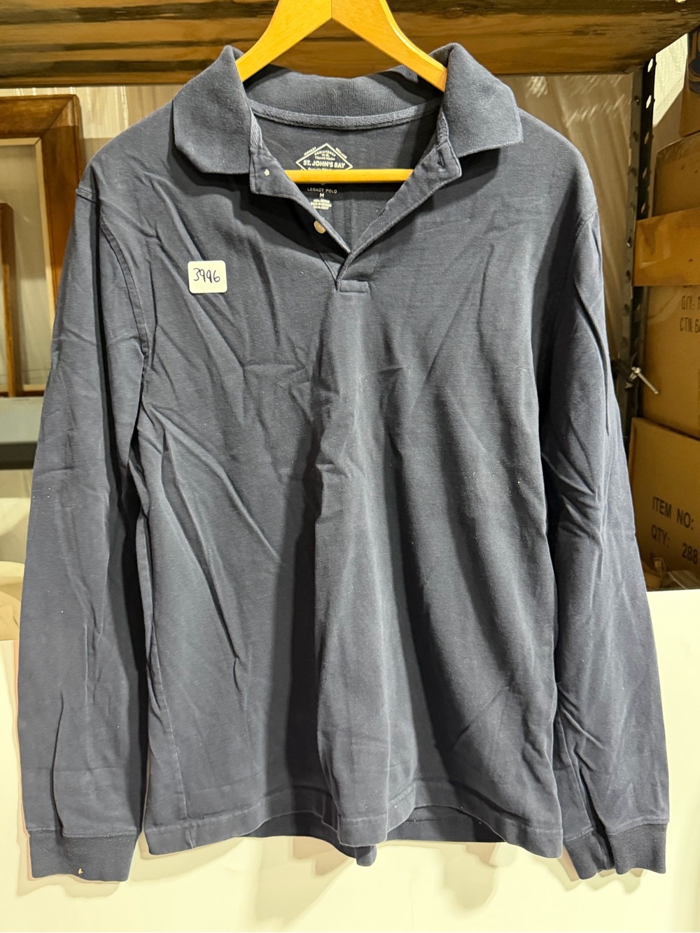 #3996-St. John's Bay Men's Long-Sleeve Polo Shirt - Navy Blue